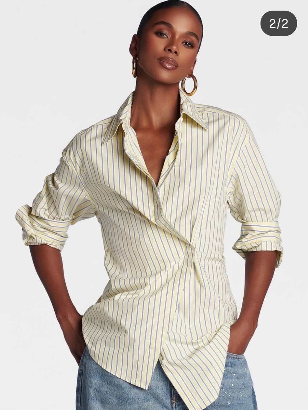 KBB by KAHLANA Women Long Sleeve Button-Down 'The Wrap Shirt' - Yellow